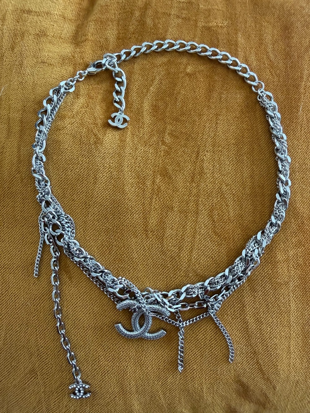 RARE CC 18K Silver Multi Dripping Chain Necklace Rockstar Choker